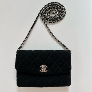 Black Chanel Jersey Flap + Zip Crossbody